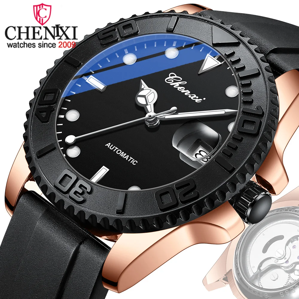 

CHENXI 8807 New Hot Brand Automatic Mechanical Mens Watch Luxury Waterproof Tourbillon Wristwatches Male Silicone Luminous Clock