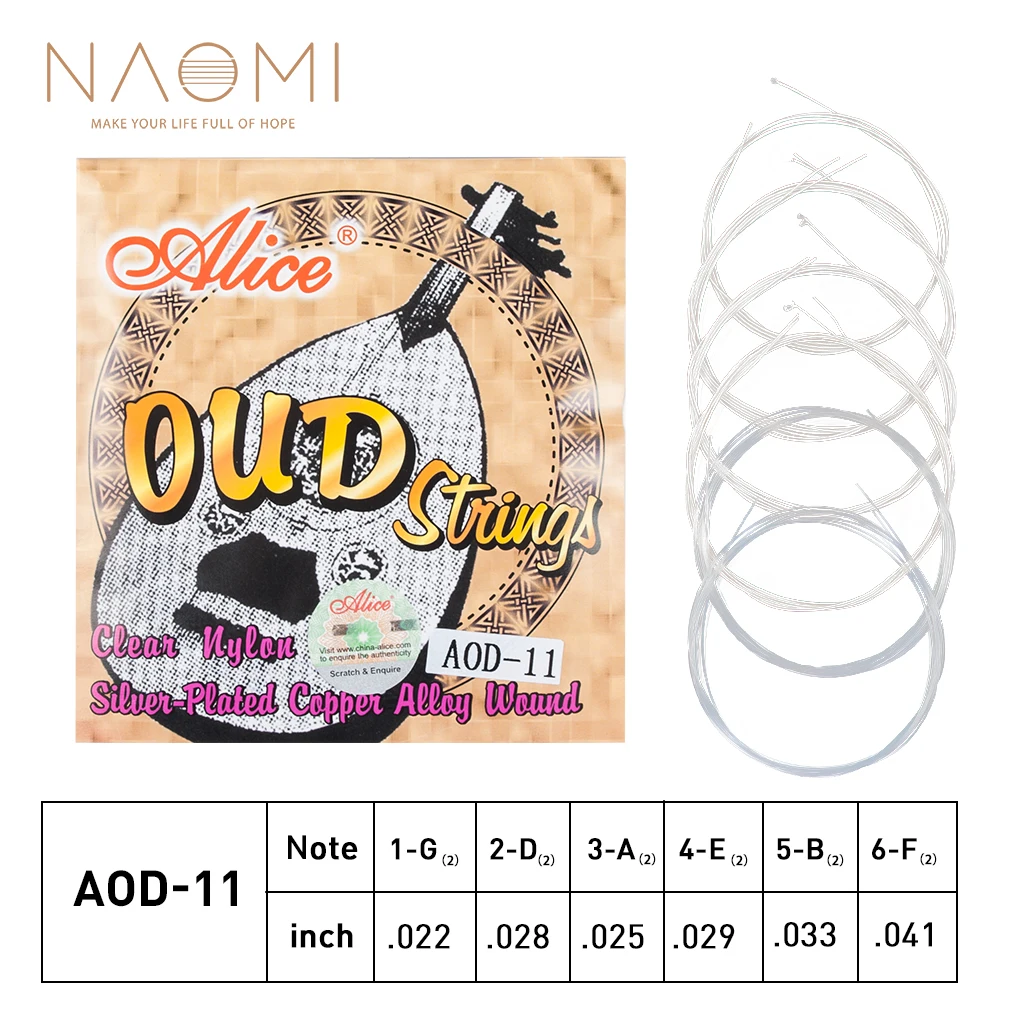 

NAOMI Alice OUD Strings AOD-11 Set Silver-Plated Copper Wound White Clear Nylon for Classical Guitar Instrument Accessories