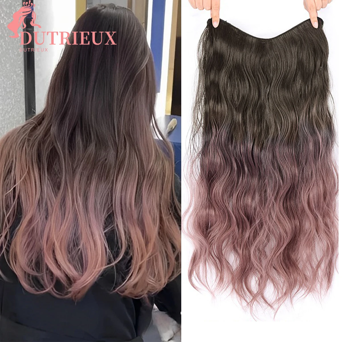 DUTRIEUX Synthetic Gradient V-shaped Hair Extension Clip Wig Clip In Women's Hair Medium And Long Curly Hair Piece Fake Hair