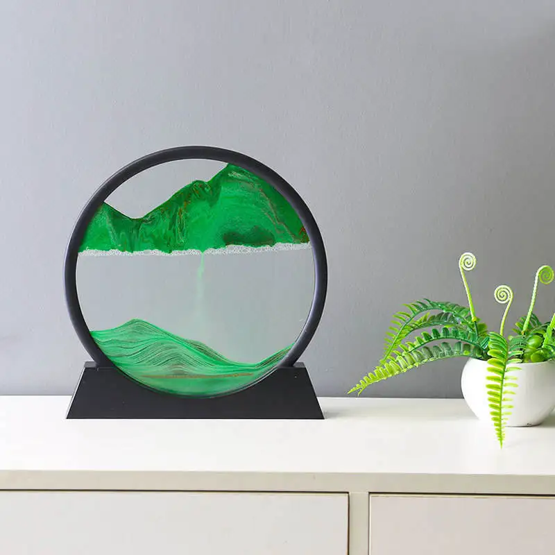 12 Inch 3D Moving Sand Art Nordic Creative Oranments Hourglass Flowing Sand Sandscape Round Quicksand Painting Home Decor Gifts