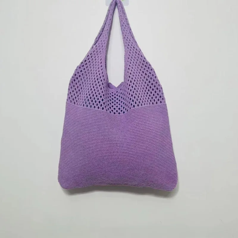 Chic Simple Retro Hollow Tote Bag Stylish Hollow Out Knitted Shoulder Bag Weave Handbag Shopping Bag for Women Daily Collocation
