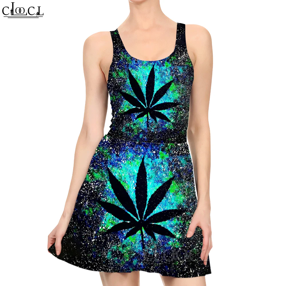 

CLOOCL Women Dress Plants Weeds 3D Graphics Female Streetwear Summer Starry Sky Dress Fashion Sleeveless Lady Beach Dresses
