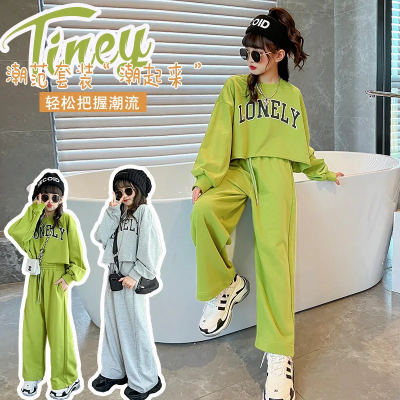 

Girls' Clothes Suit Korean Fashion Loose Casual Sweater+Sports Pants 2PCS Children's Spring And Autumn Sports Suit 3-12Y