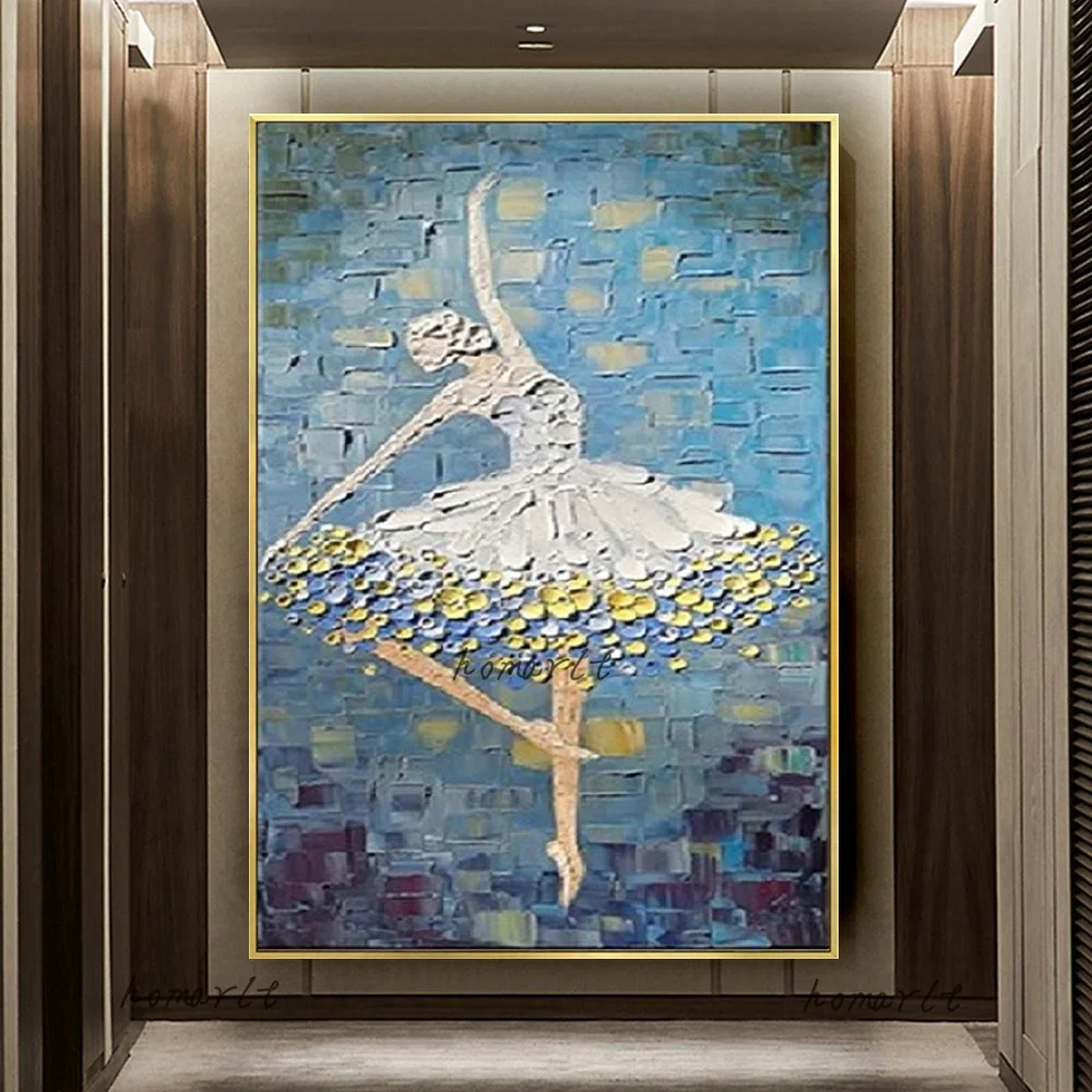 

100% Handmade Blue Knife Oil Painting Modern Dancer Art Picture For Living Room Cuadros Canvas Poster High Quality Mural Pendant