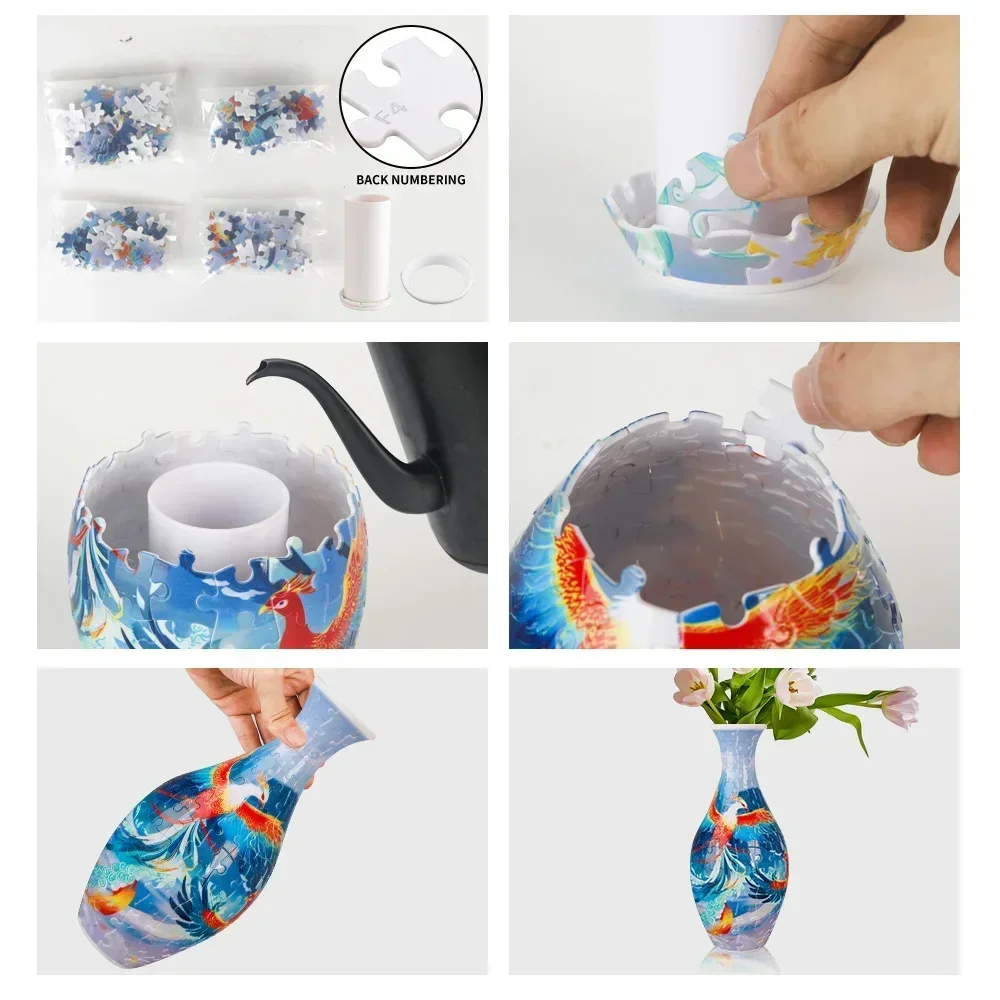 3D Porcelain Puzzle Flower Vase Made Plastic Home Decoration