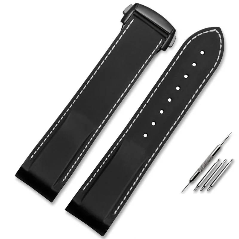 Premium Curved End Rubber Silicone Watch Strap in Blue, Black, and Orange (20mm, 22mm)