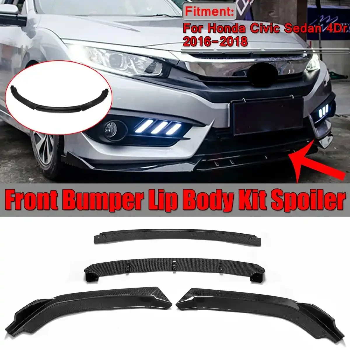 

4 шт., автомобильные передние бамперы для Honda Civic Sedan 4Dr 2016-2018