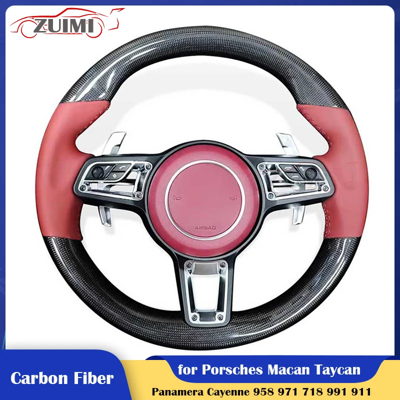 

Customized Carbon Fiber Car Steering Wheel for Porsche Macan Panamera Taycan Cayenne Cayman 718 911 918 Racing Sport Wheels