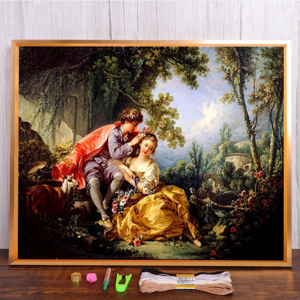 Description Picture 3 of itemEuropean Dance Printed Fabric Cross-Stitch DIY Embroidery Full Kit Sewing Needlework Handmade Handiwork Room Decor Sales Stamped