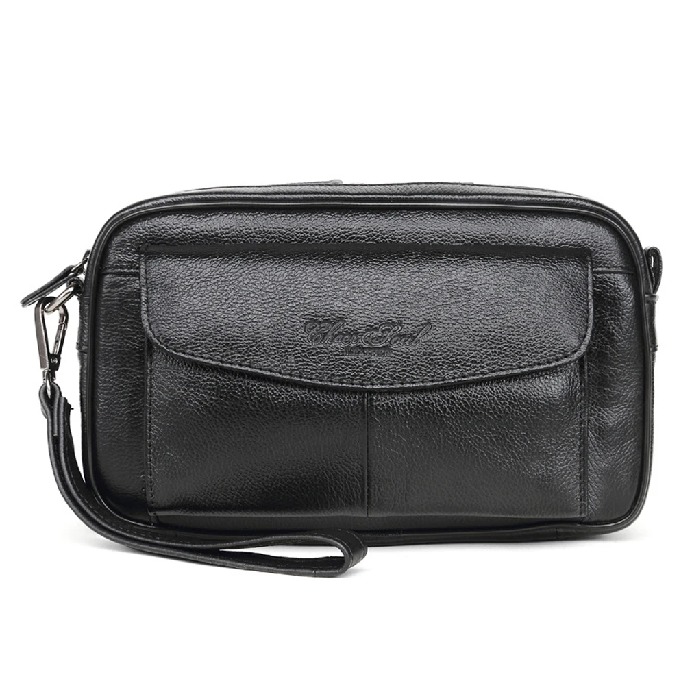 Genuine Leather Wristlet Clutch Purse Large Wallet for Men Women Carrier Holder Bag Pack Pouch Hand Case Handbag for Business
