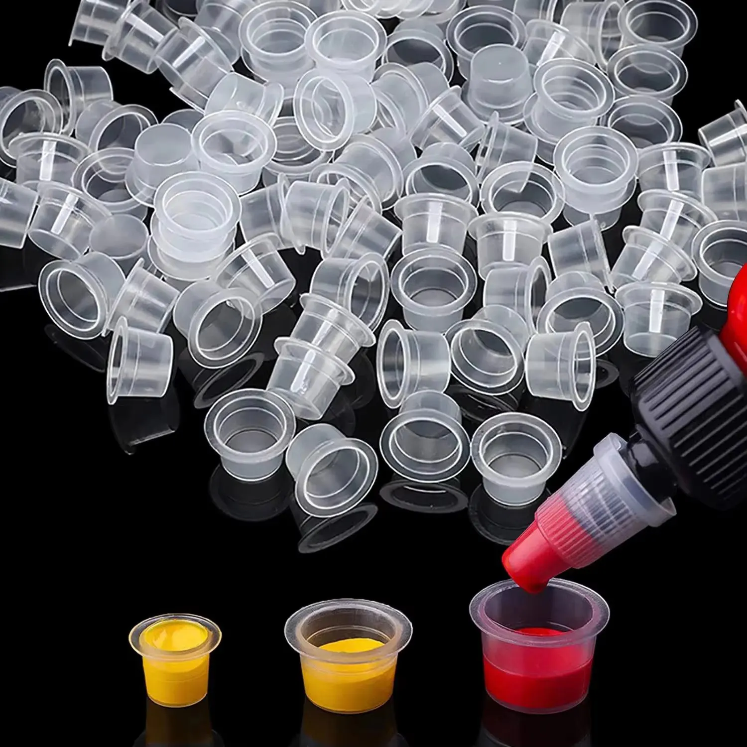 1000/500/100pcs Plastic Tattoo Ink Cups Caps Pigment Microblading Holder Container 8mm 11mm 15mm Size For Tattoo accessories