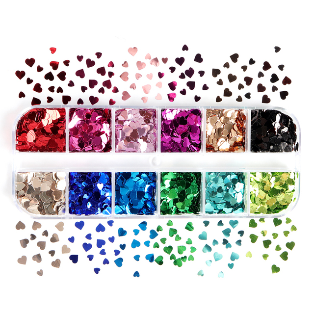 Valentines Empty Love Heart Nail Sequins Holographic Glitter Flakes Decor For DIY Accessories Designer Nail Supplies Tools