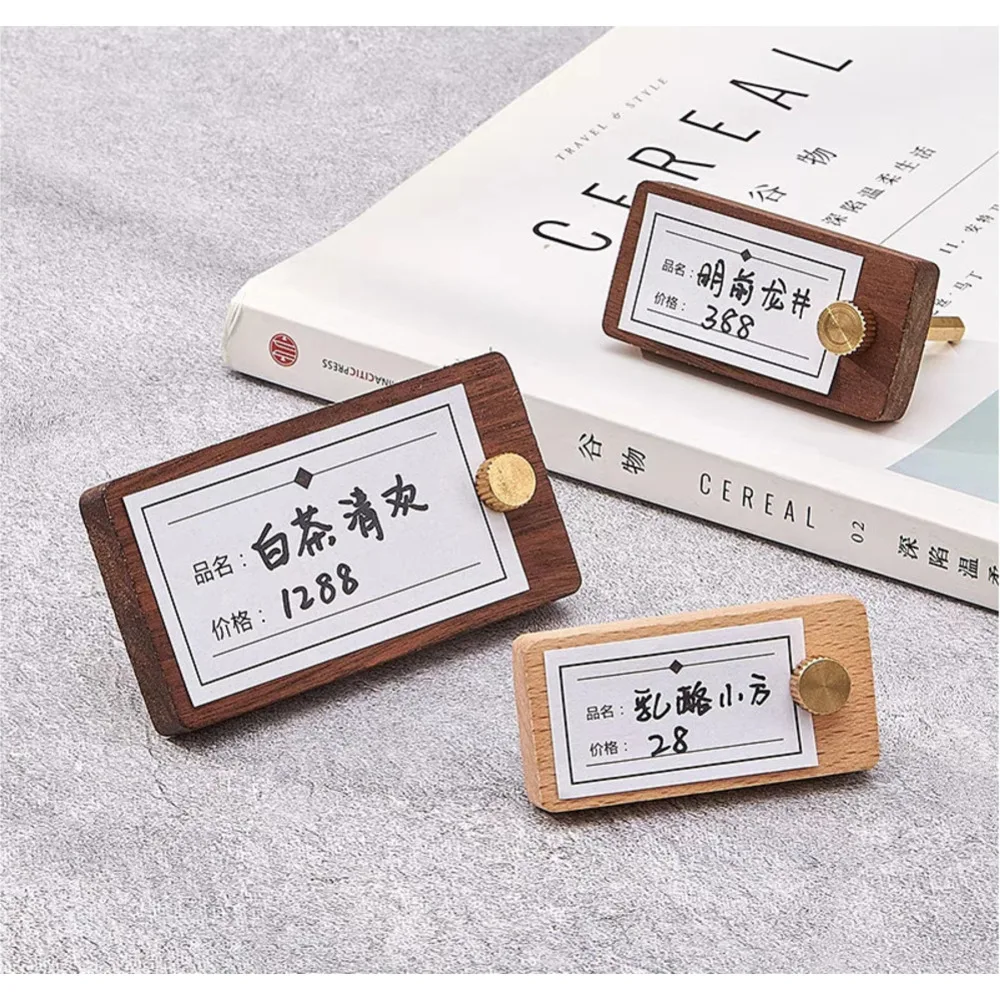 60x30mm Small Wood Price Label Paper Tags Jewelry Bread Cake Products Price Listing Sign Card Holder Display Stand