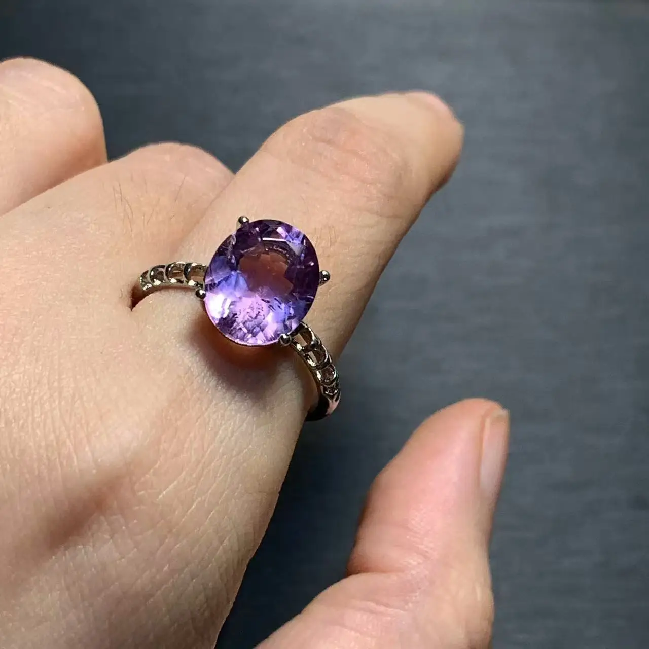 Natural Amethyst Ring Stone Female Handmade Rings Jewelry for Women Gift Purple Flower