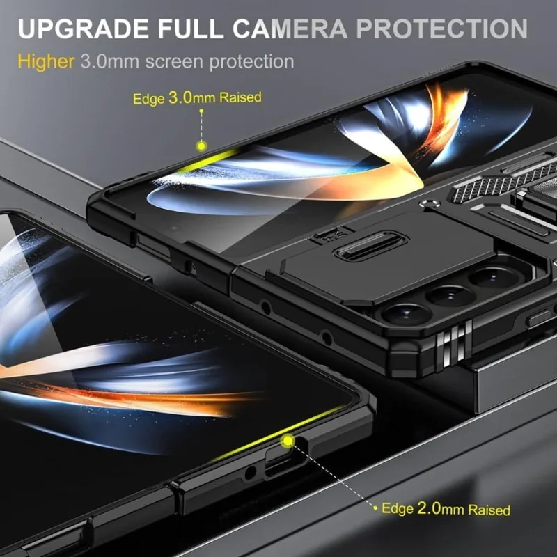 Military Armor Slide Lens Phone Case with Ring Stand and Magnetic Holder - Anti-Drop Protection Cover