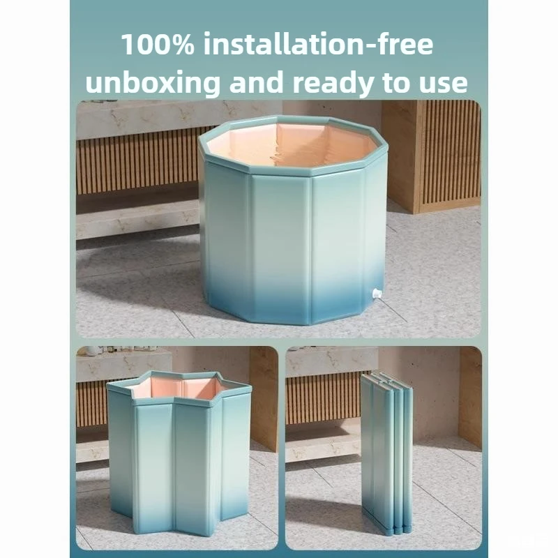 Portable Bathtub Folding Bath Bucket Adult Full Body Bath Bucket Installation-free Quick Opening Green Thickened 70*66 Household 2