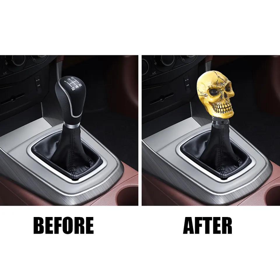 Pomello del cambio Teschio Trasmissione per auto Maniglia del bastone del cambio Maniglia a forma di testa del teschio Maniglia del cambio per auto Manopola del cambio Scheletro  34