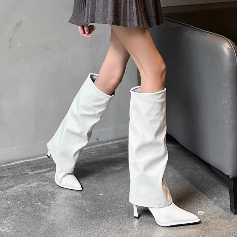Pointed Toe Stiletto Boots Women 2025 Spring Autumn New Black High Heel Knee High Boots Fashion Trendy Niche