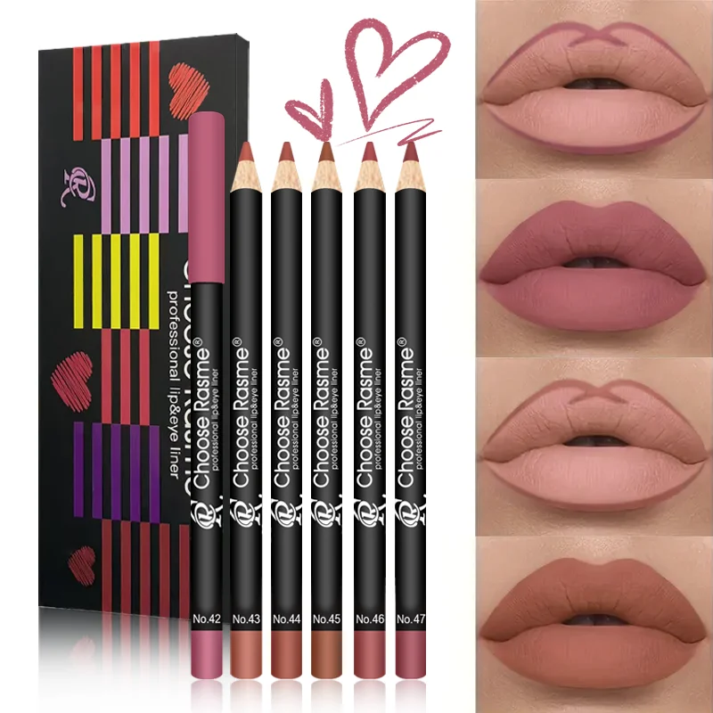 6-color versatile lipliner plump, bright, moist, natural, waterproof, durable and easy to apply lip liner