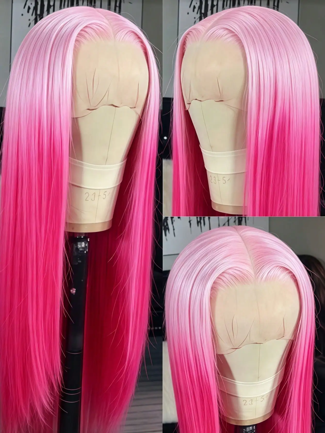 Gradient Pink Straight Lace Front Wig Human Hair 13x4 Transparent Lace Front Wig 180 Density Pre Plucked Glueless Wigs for Women 4
