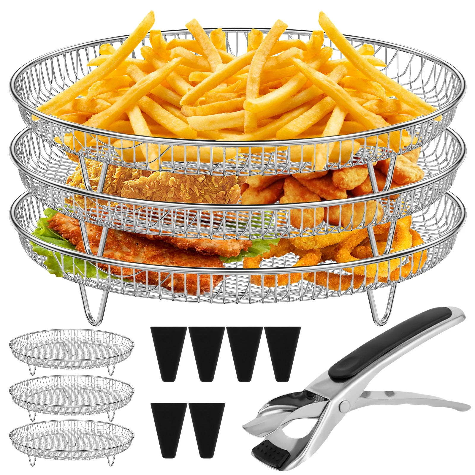 5Pcs Air Fryer Rack Set with Heightening Feet Stainless Steel Air Fryer  Dehydrator Rack with Clip Reusable Air Fryer Stacking - AliExpress