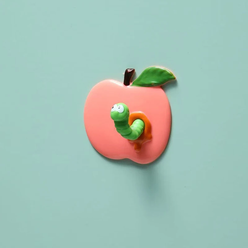 4pcs Cute Hooks, Punch-free Apple And Caterpillar Shape, Traceless Hooks, Strong Three-dimensional Cute Cartoon Bathroom Storage
