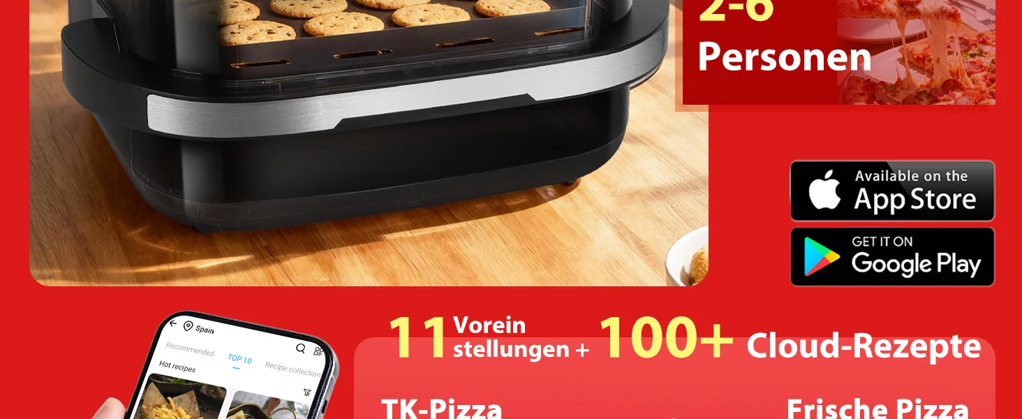 Heißluftfritteuse XL 2200W mit Sichtfenster & Pizzafunktion