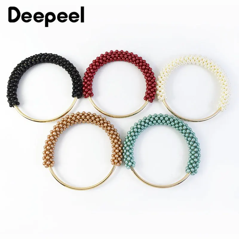 2/4Pcs Deepeel 12cm Pearl Metal Round Bags Handle Women's Handbag Braided Handles Ring Purse Frame DIY Handmade Bag Accessories 10pcs 12cm acrylic bag handbag handle acrylic tortoise shell hawksbill color plastic resin purse bag handle diy obag handle