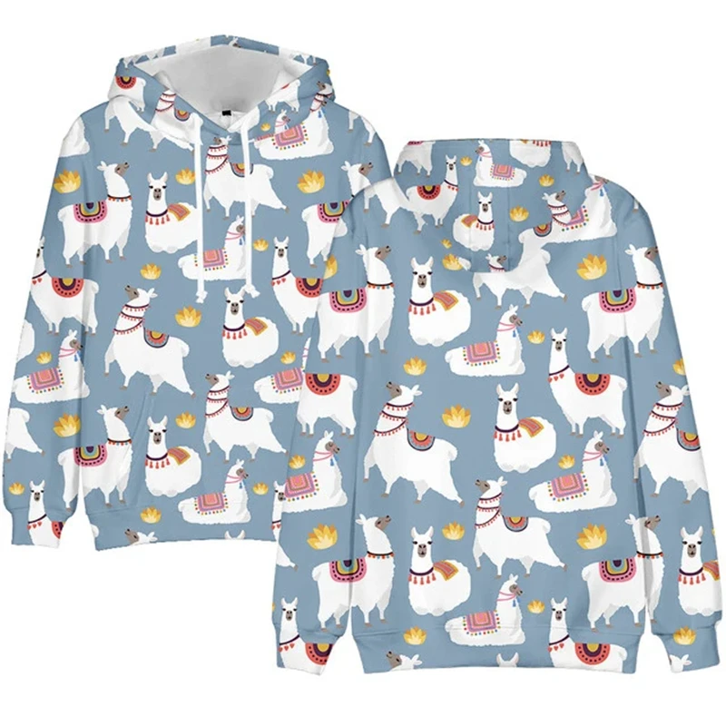 

Cute Alpaca Graphic Sweatshirts Funny Animal Vicuna Sheep 3D Print Hoodies For Men Clothes Streetwear Girl Pullovers Boy Y2k Top