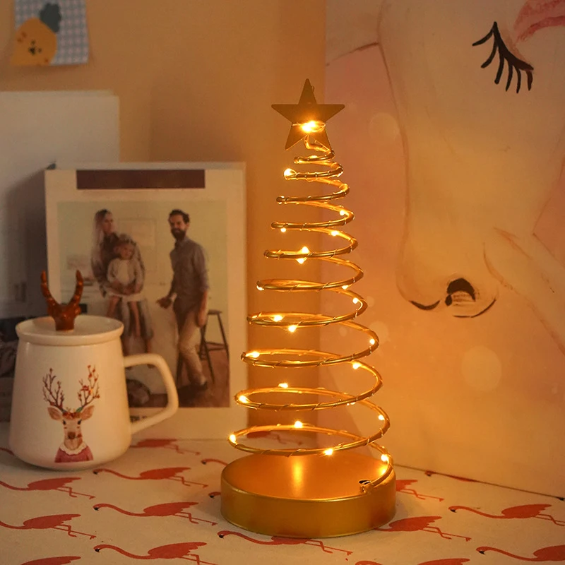 Christmas Lights Tree Fairy Lamp Artificial Tree Metal Spiral with Lighting Holiday for Bedroom, Living room Home Decoration 6