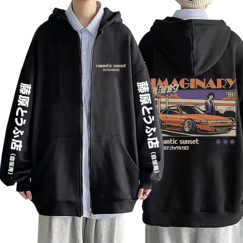 

Anime Initial D Drift AE86 Imaginary Romantic Sunset Zipper Hoodie Men Loose Zip Up Jacket R34 Skyline GTR JDM Racing Sweatshirt