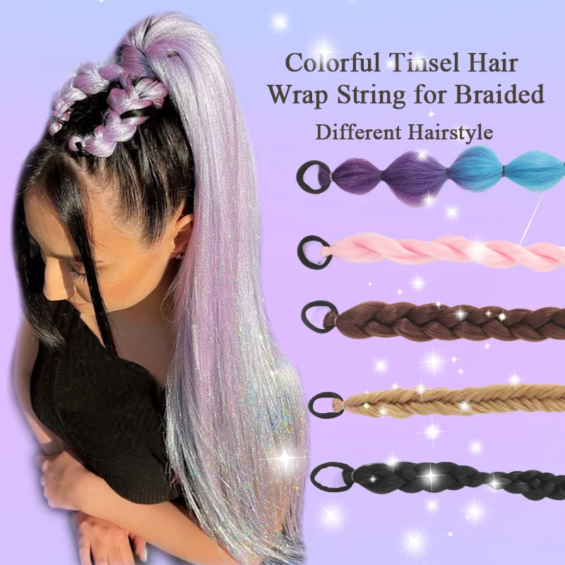 LUPU Synthetic Ponytail ExtensionsColored Braiding Hair Hair Tie 26 Inch Ombre Extensions With Tinsel For Women Girls