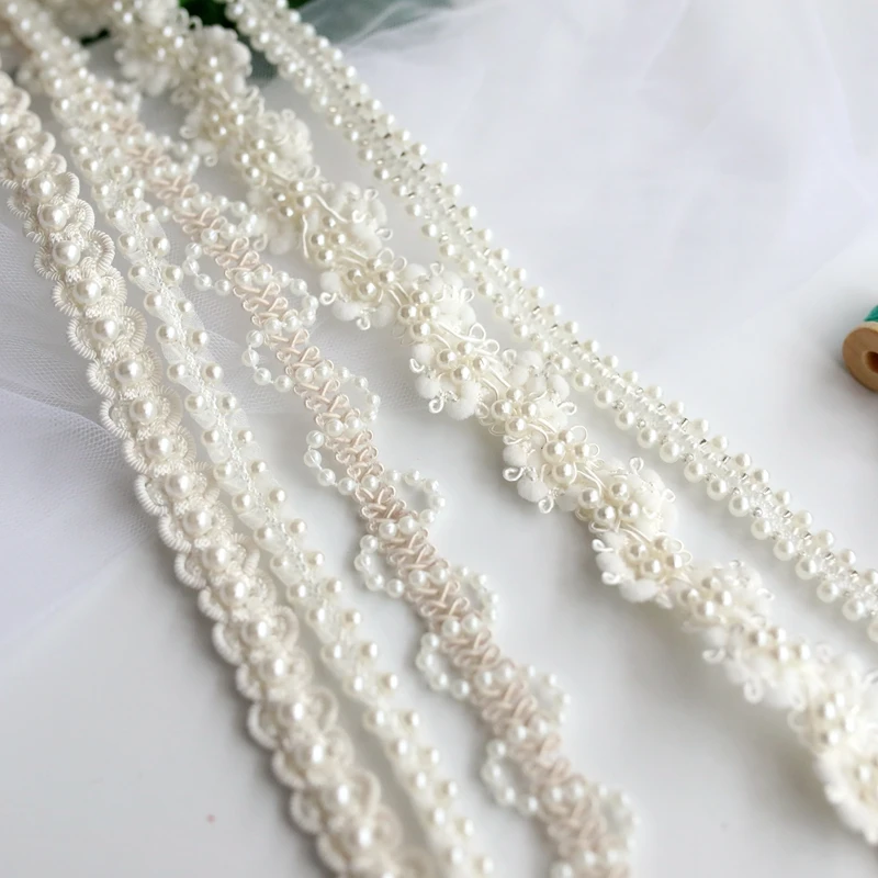 Lace Fabric Lace Ribbon Lace Garment Accessories Lace Sewing Supplies Lace Decoration Lace Accessories Lace Sewing Accessories 1 Yard Pearl Beaded Lace Trim Ribbon Fabric Clothes Decoration Wedding Dress Collar Sleeve Lace Applique DIY Crafts