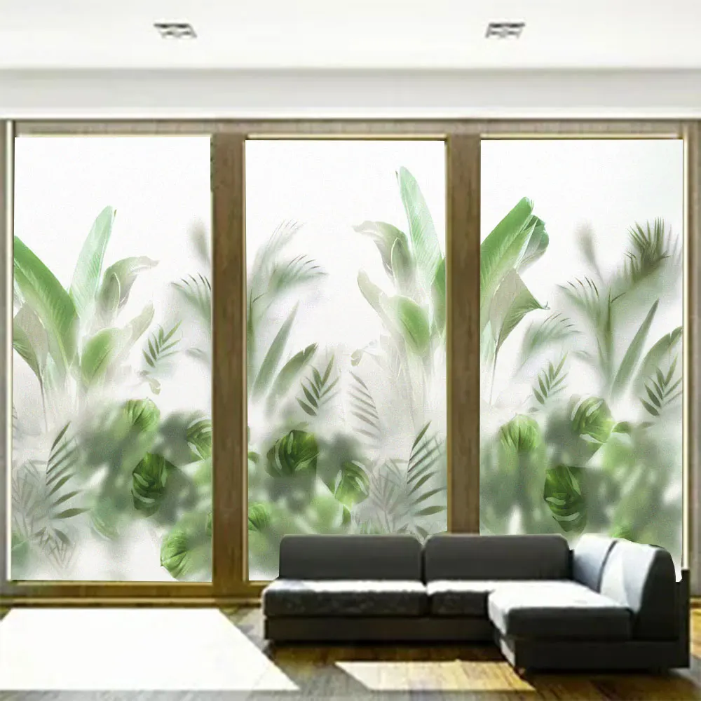 Window Privacy Film Hazy Plant Pattern Privacy Window Film PVC Glass Door Decorative Frosted Anti UV No Glue Static Cling Glass Window Sticker window film,window privacy film,window sticker