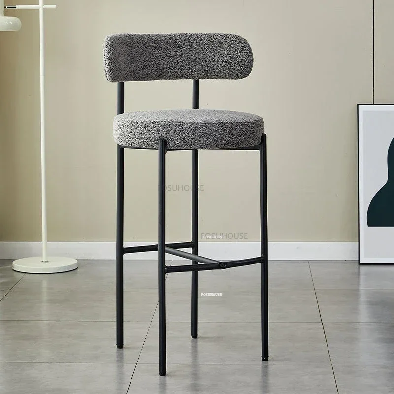 Modern Lambswool Bar Stool Designer Restaurant Restaurant Light Luxury Upscale Backrest Bar Chair Furniture Counter Stool