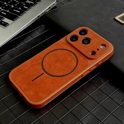 Luxury Faux Leather Case with Heat Dissipation and Wireless Charging Compatibility - iPhone 18 (Orange)