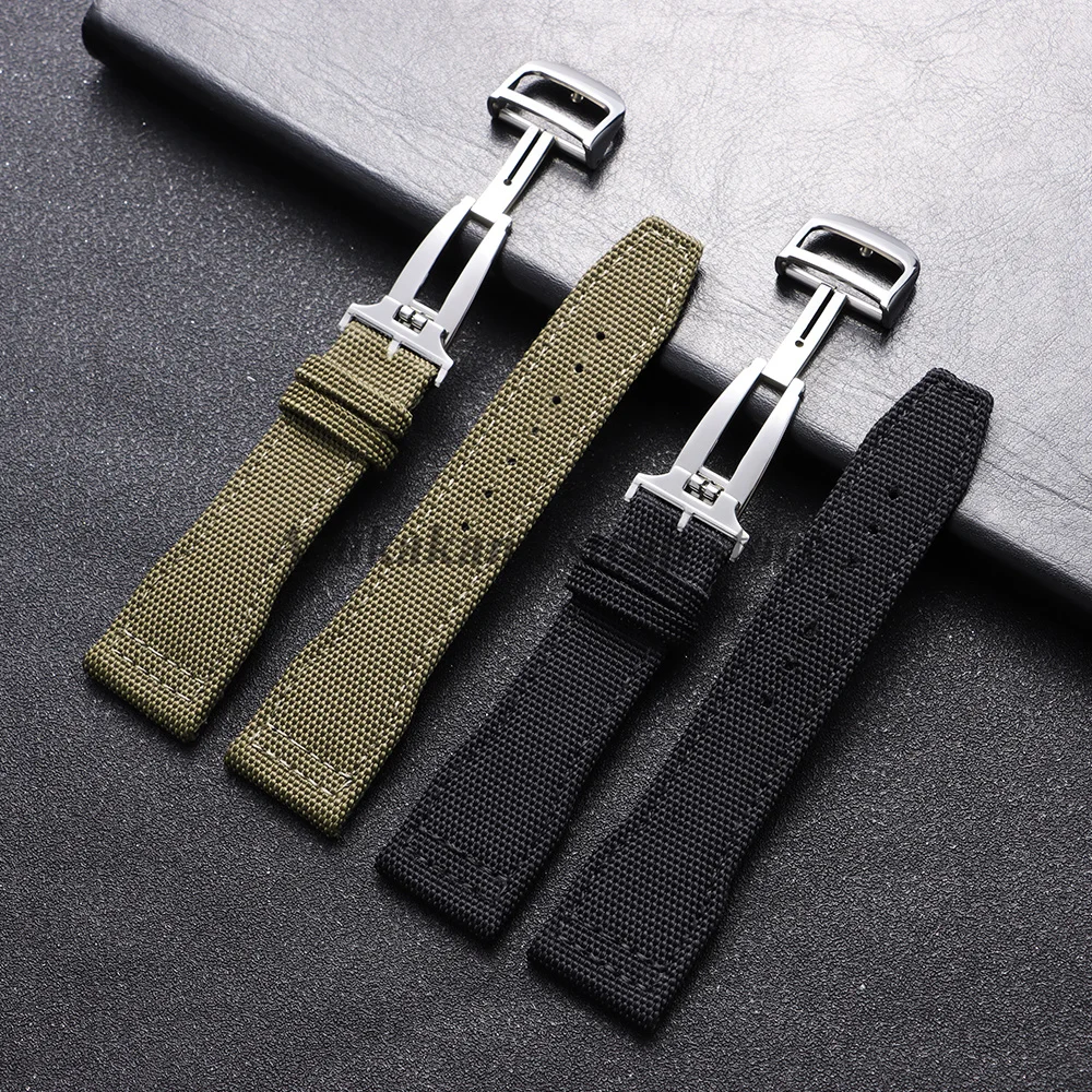 Versatile Nylon Canvas Leather Watch Strap with Sport Folding Buckle - Durable Fabric Bracelet Replacement