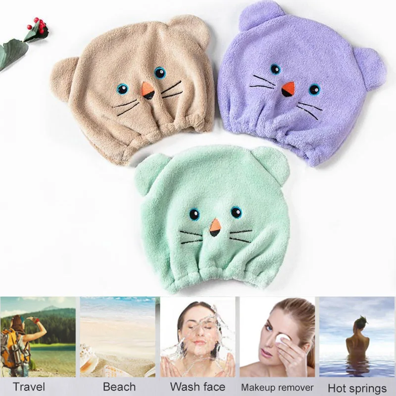 Kids Shower Cap Cute Hair Wrapped Bath Drying Towels Ultra Soft Microfiber Quick Dry Hat Turban For Children Bathroom