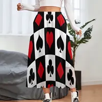 Plaid Poker Print Skirt Playing Card Beach Long Skirts Summer Korean Fashion High Waist Chiffon Pattern Big Size A-line Skirt 2