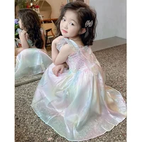 Robe de princesse pour filles avec grande décoration papillon d'été, dentelle perlée, maille dégradée arc-en-ciel, pour enfants de 1 à 8 ans 3