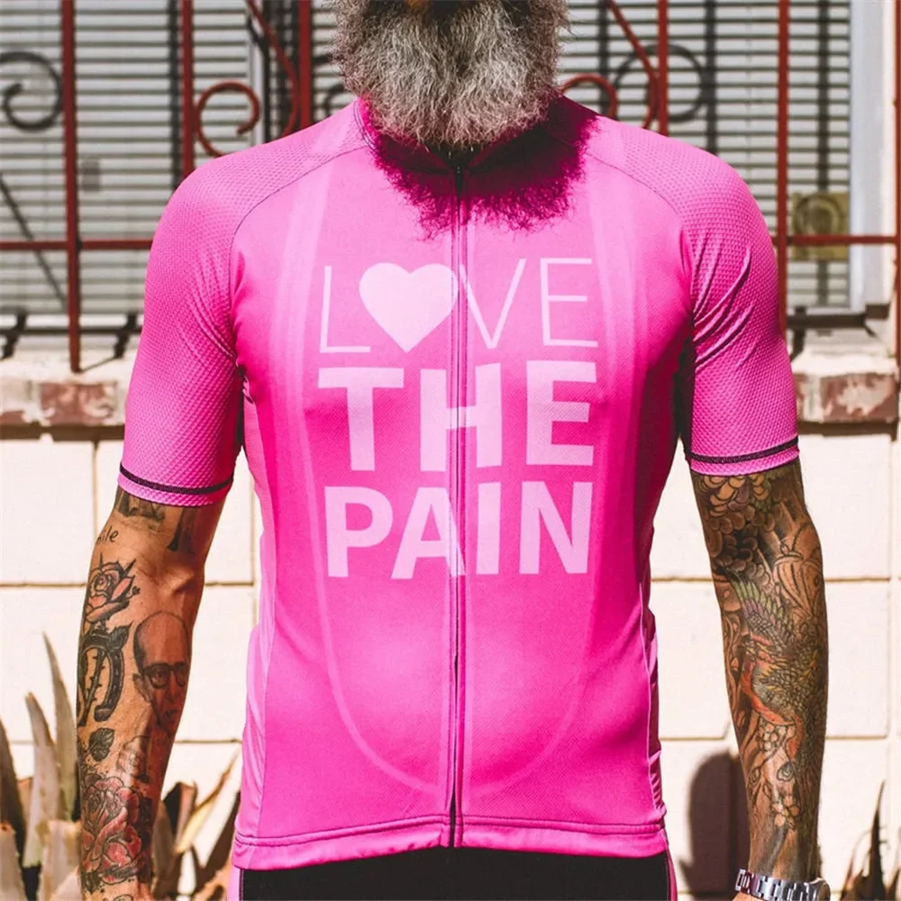 thumbnail image 1 of Maillot de ciclismo de manga corta Love The Pain para hombre, camiseta de ciclismo de carretera, maillot de ciclismo de secado rápido, transpirable y cómodo, 1 of 4