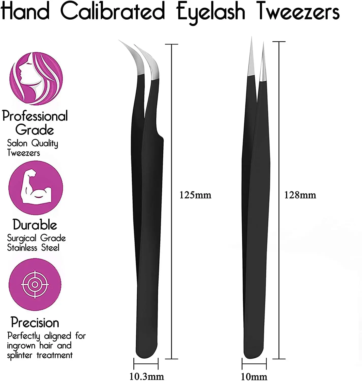 Description Picture 4 of item2-Piece Straight & Curved Tip Eyelash Extension Tweezers Stainless Steel False Eyelash Application Tools