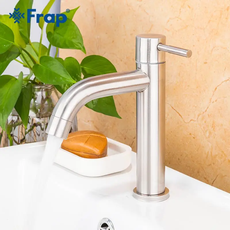 

Frap 304 Stainless Steel Basin Faucets Deck Mounted Bathroom Faucet Single Cold Washbasin Tap torneiras de cozinha