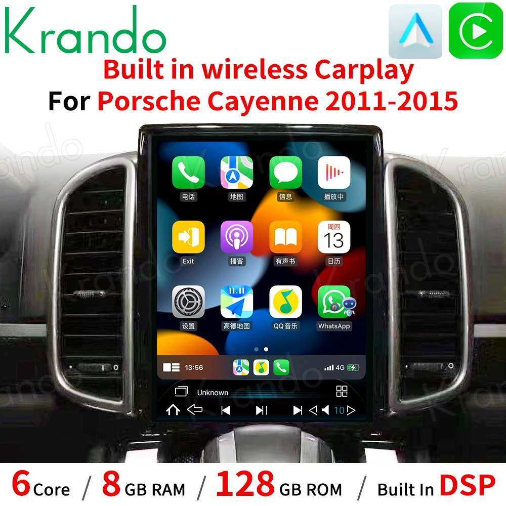 

Автомобильный вертикальный экран Krando, 10,4 дюйма, Android 10,0, Tesla, для Porsche Cayenne 2011-2016, беспроводной навигатор для Carplay, GPS, мультимедиа