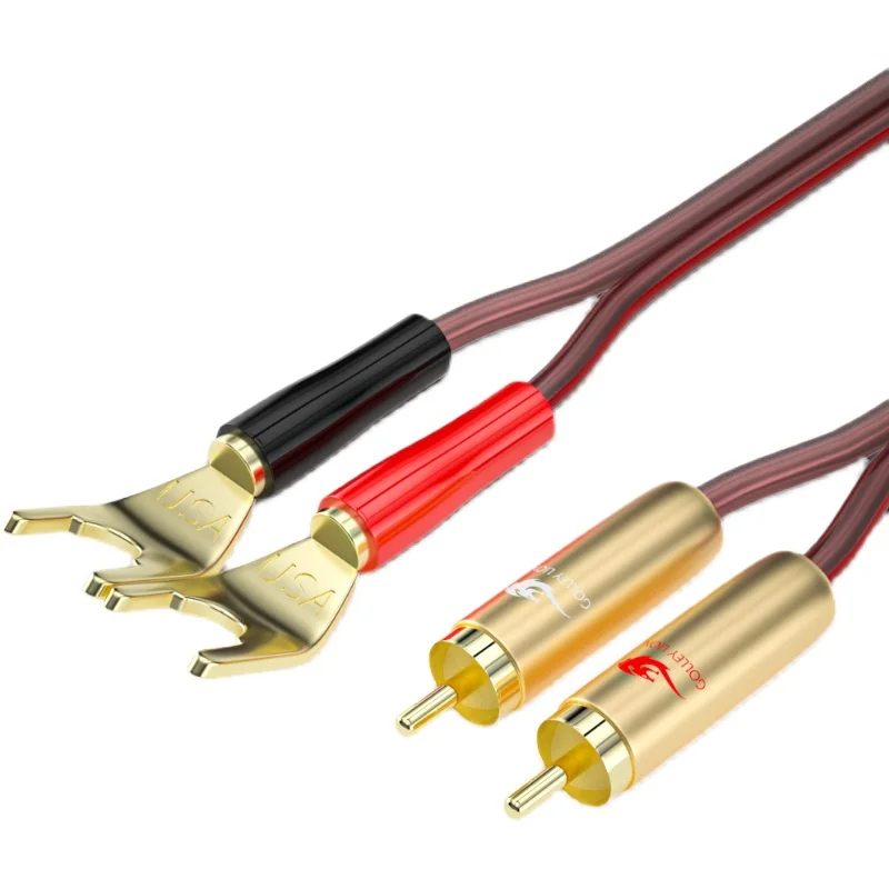 Hifi OFC 액티브 스피커 케이블, 듀얼 RCA-듀얼 바나나 스페이드 플러그, 서브 우퍼 AMP 사운드박스 케이블용 2Y 2.0 핀, 1M, 2M, 3M, 5M, 8M, 10M