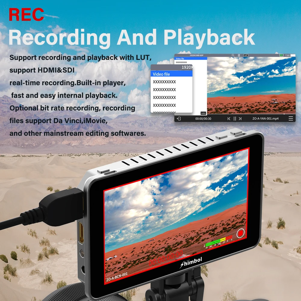 .Shimbol Memory I Pro 5.5" 3D LUT HDMI & 3G-SDI Touchscreen Video Recorder/Monitor 2000 cd/m2 Brightness Real-Time Focusing