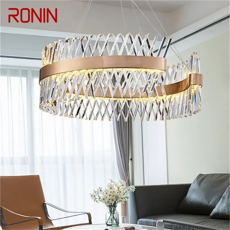 

RONIN Creative Pendant Light Gold Postmodern Chandelier LED Luxury Crystal Lamp Fixture For Home