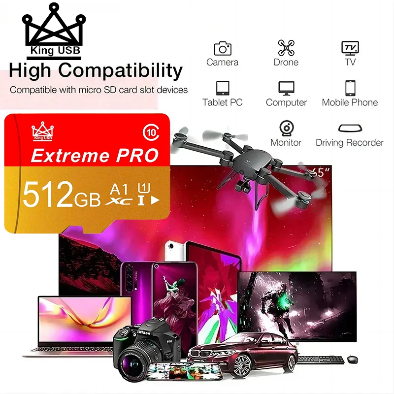 휴대용 TF 카드 512GB 128GB 32GB 메모리 카드 마이크로 TF SD 카드 SD 카드 풀 HD V30 X-Ray 방수 E-리더/태블릿용
