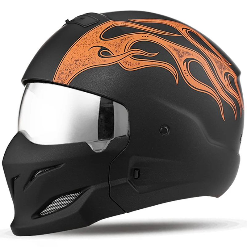 thumbnail image 1 of Casco de motocicleta de cara completa con combinación de personalidad de moda, casco retro para montar en las cuatro estaciones, casco de locomotora de medio casco, 1 of 5