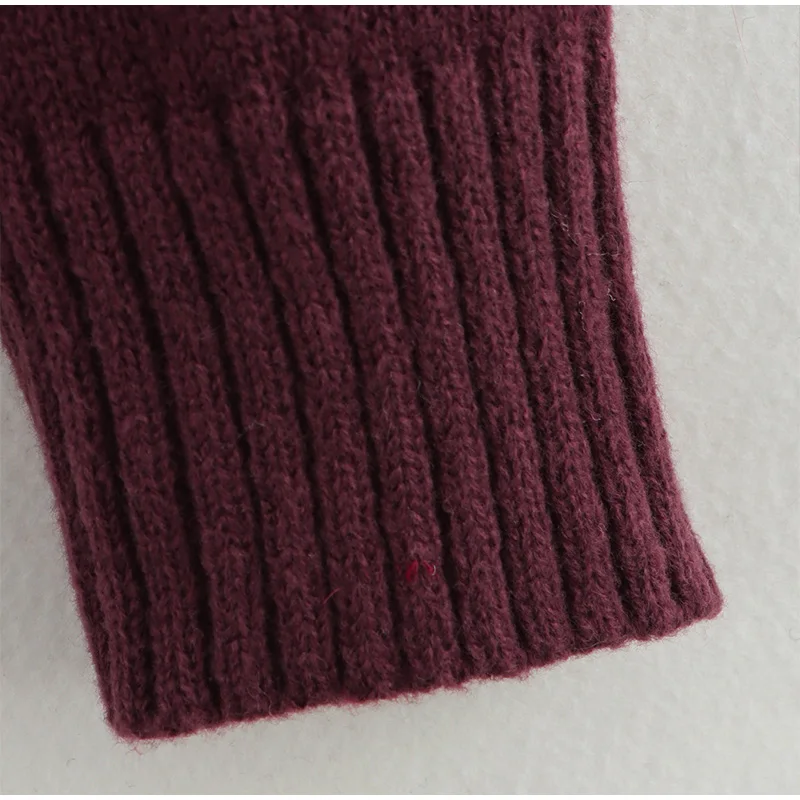 Suéter elegante burdeos con hombros descubiertos para mujer, jersey de punto de manga larga ajustado, prenda informal de punto de calle de primavera 2025